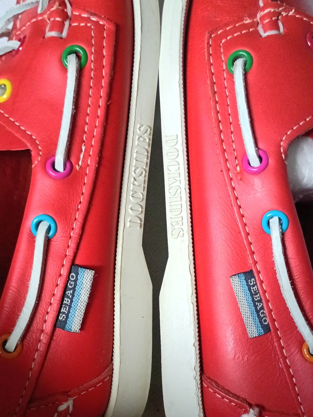 Sebago Red Leather Boat Shoes with White Laces - Picture 5 of 10